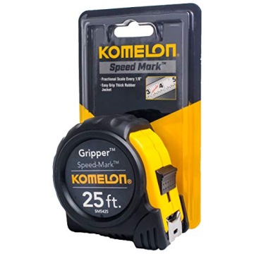 Komelon SM5425 Speed Mark Gripper Acrylic Coated Steel Blade Measuring Tape, 1-Inch X 25Ft , White