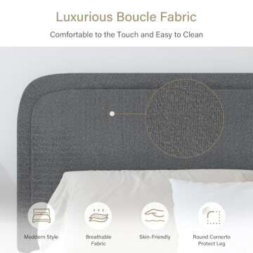 Modern Twin Size Boucle Bed Frame with Headboard