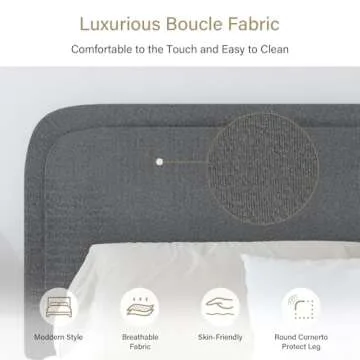 Modern Twin Size Boucle Bed Frame with Headboard