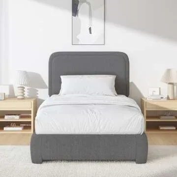 Modern Twin Size Boucle Bed Frame with Headboard