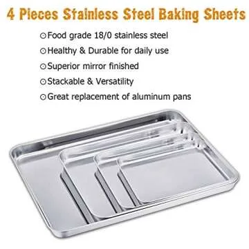 TeamFar Baking Sheet Set of 4, Stainless Steel Baking Pan Tray Cookie Sheet, Non Toxic & Healthy, Ru...