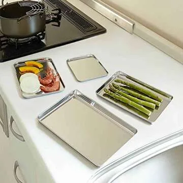 TeamFar Baking Sheet Set of 4, Stainless Steel Baking Pan Tray Cookie Sheet, Non Toxic & Healthy, Rust Free & Easy Clean - Dishwasher Safe