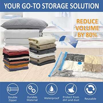 8 Jumbo Vacuum Storage Bags, Space Saver Bags Compression Storage Bags for Comforters and Blankets, ...