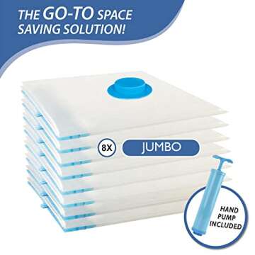 8 Jumbo Vacuum Storage Bags, Space Saver Bags Compression Storage Bags for Comforters and Blankets, Vacuum Sealer Bags for Clothes Storage, Hand Pump Included