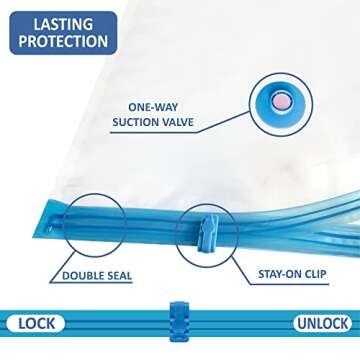 8 Jumbo Vacuum Storage Bags, Space Saver Bags Compression Storage Bags for Comforters and Blankets, Vacuum Sealer Bags for Clothes Storage, Hand Pump Included