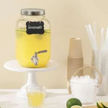 1 Gallon Drink Dispenser with Spigot 18/8 Stainless Steel – Airtight & Leakproof Glass Sun Tea Jar with Anti-Rust Lids, Beverage Dispenser for Parties - Laundry Detergent Holder