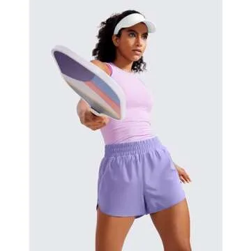CRZ YOGA Womens High Waisted Running Shorts Mesh Liner 3'' Dolphin Quick Dry for Athletic Gym Track Workout with Zip Pocket Dark Lavender Purple Small