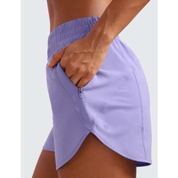CRZ YOGA Womens High Waisted Running Shorts Mesh Liner 3'' Dolphin Quick Dry for Athletic Gym Track Workout with Zip Pocket Dark Lavender Purple Small