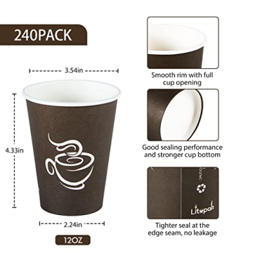 LITOPAK 240 Pack 12 oz Quality Disposable Paper Cups