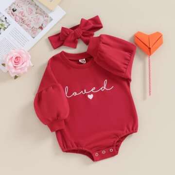 YINGISFITM Newborn Baby Girl Valentines Clothes Long Sleeve Onesie Bubble Romper Fall Winter Cute Outfits (Puff Sleeve Red, 0-3 Months)