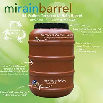 Rain Barrel, DIY Kit, Made from Previously Used Food Grade Barrel, Upcycled, Recycled, 58 Gallon Size