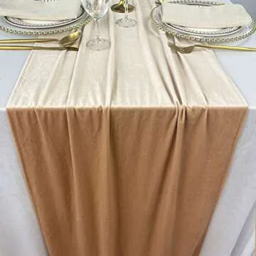 Luxurious Velvet Table Runner, 10ft Wedding Reception Decorations, 20x120inch Soft Velvet Fabric, Table Linen Overlay, Wedding Table Runners (Champagne, 20X120inch)