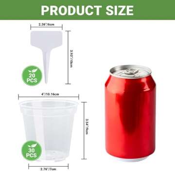 GREANER 4 Inch Clear Nursery Pots - 30 Pack with Labels for Plants