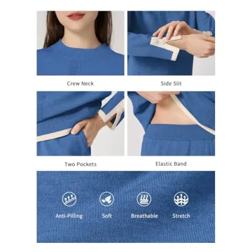 SuperPrity Lounge Sets for Women Fall Fashion 2024 Two Piece Outfits Long Sleeve Knit Top Wide Leg Pants Matching Sweater Set-S,Blue