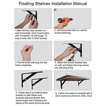 Kosiehouse Floating Shelves, Wall Mounted Rustic Pine Wood Farmhouse Shelf with Brackets Storage Rack Display Ledge Set of 3 for Bedroom Bathroom Living Room Kitchen Office