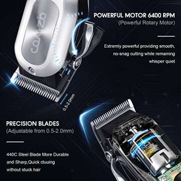COMZIO® Hair Clippers for Men Professional,Cordless High-Performance Barber Clippers for Hair Cutti...