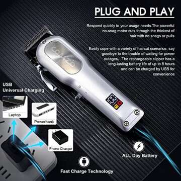 COMZIO® Hair Clippers for Men Professional,Cordless High-Performance Barber Clippers for Hair Cutting,Rechargeable Mens Hair Clippers,Home Haircut &Grooming Set with LED Display,Mens Gifts