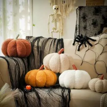 YRXRUS Pumpkin Pillows, Thanksgiving for Pumpkin Throw Pillows, White Pumpkin Shaped Pillow for Fall Room Decor, Teddy Cute 6x12 Inches Christmas Pillow, Thanksgiving Day, Accent Big Fall Pillows