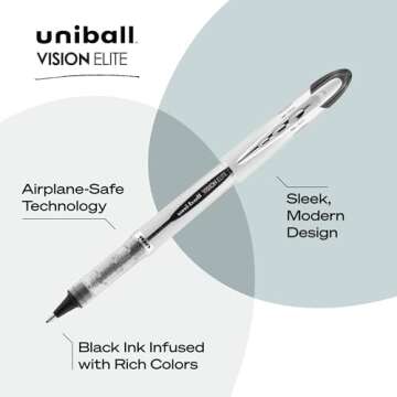 Uniball Vision Elite Rollerball Pens; Black Pens Pack of 3; Bold Pens with 0.8mm Ink; Ink Black Pen; Pens Fine Point Smooth Writing Pens; Bulk Pens; and Office Supplies