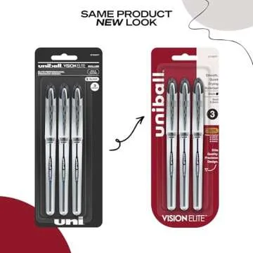 Uniball Vision Elite Rollerball Pens; Black Pens Pack of 3; Bold Pens with 0.8mm Ink; Ink Black Pen; Pens Fine Point Smooth Writing Pens; Bulk Pens; and Office Supplies