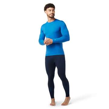 Smartwool Men's Classic Thermal Merino Wool Base Layer — Long Sleeve Crew (Slim Fit) Laguna Blue Heather, Medium