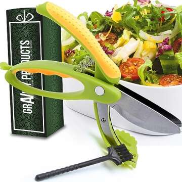Salad Scissor Chopper, Stainless Steel Vegetable Slicer and Fruit Cutter, Salad Chopper, Heavy Duty Kitchen Salad Scissors, Multifunction Double Blade Salad Cutting Tool ner Large or Snap Cutter