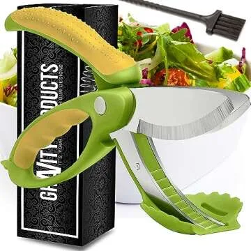 Salad Scissor Chopper, Stainless Steel Vegetable Slicer and Fruit Cutter, Salad Chopper, Heavy Duty Kitchen Salad Scissors, Multifunction Double Blade Salad Cutting Tool ner Large or Snap Cutter