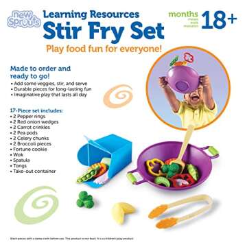 Learning Resources New Sprouts Stir Fry Play Food Set, Pretend Play Toys for Toddlers, Kitchen Toys, 17 Piece Set, Ages 18 mos+