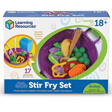 Learning Resources New Sprouts Stir Fry Play Food Set, Pretend Play Toys for Toddlers, Kitchen Toys, 17 Piece Set, Ages 18 mos+