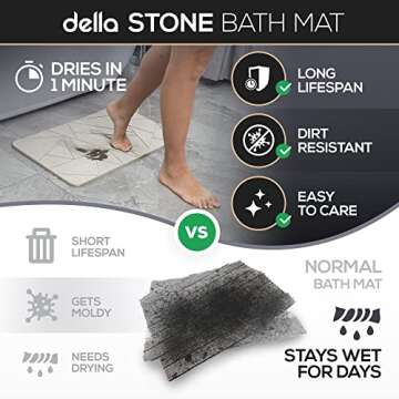 Della Premium Stone Bath Mat - Luxurious Quick Drying Diatomite Bathstone for Bathroom Floor - Moder...