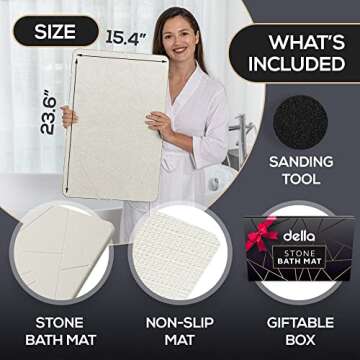 Della Premium Stone Bath Mat - Quick Drying Diatomite Shower Mat