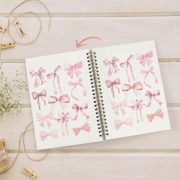 PLKMN Coquette Pink Bow Notebook Journal, Preppy Notebook, Pink Aesthetic Notebook, Girly Notebook, Cute Pink Notebook, Pink Office Supplies, Spiral Notebook 5.5x8.3 Inch