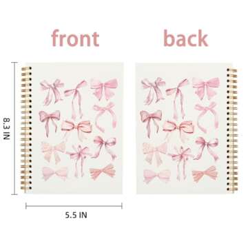 PLKMN Coquette Pink Bow Notebook Journal, Preppy Notebook, Pink Aesthetic Notebook, Girly Notebook, Cute Pink Notebook, Pink Office Supplies, Spiral Notebook 5.5x8.3 Inch