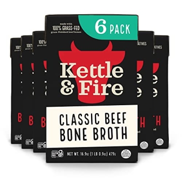Kettle & Fire Classic Beef Bone Broth - Keto, Paleo & Whole30 Approved, Gluten Free, High Protein, 6...