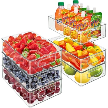 Set of 6 Refrigerator Organizer Bins - Clear Stackable Storage Bins for Fridge, Counter, Cabinet, Pa...