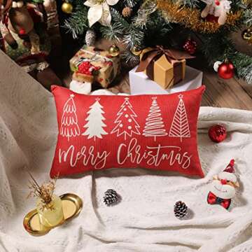 Merry Christmas Pillow Cover 12x20 Farmhouse Christmas Throw Lumbar Pillow Cover Decorations Christm...