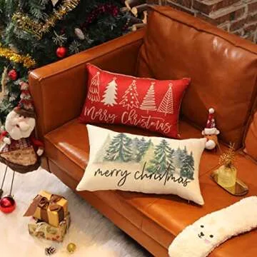 Merry Christmas Pillow Cover 12x20 Farmhouse Christmas Throw Lumbar Pillow Cover Decorations Christmas Tree Holiday Decor Case for Home Couch
