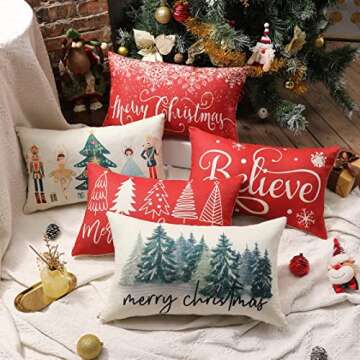 Merry Christmas Pillow Cover 12x20 Farmhouse Christmas Throw Lumbar Pillow Cover Decorations Christmas Tree Holiday Decor Case for Home Couch