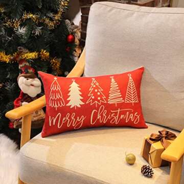 Merry Christmas Pillow Cover 12x20 Farmhouse Christmas Throw Lumbar Pillow Cover Decorations Christmas Tree Holiday Decor Case for Home Couch