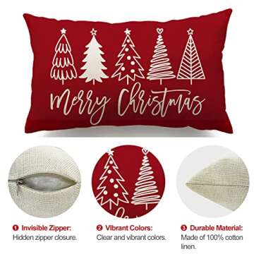 Merry Christmas Pillow Cover 12x20 Farmhouse Christmas Throw Lumbar Pillow Cover Decorations Christmas Tree Holiday Decor Case for Home Couch