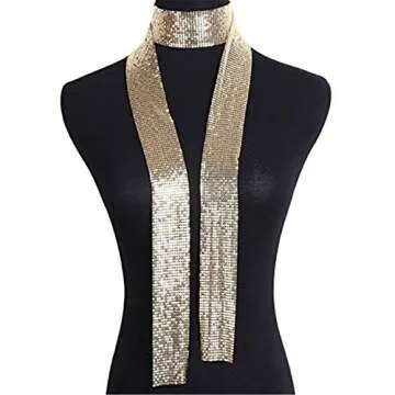 Kuji Women Glitter Sparkle Metal Sequins Neck Tie Scarf Evening Long Tie Shawls