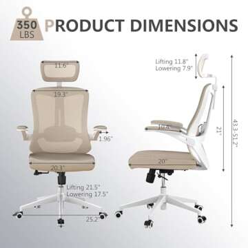 Balmstar Ergonomic Office Chair - Mesh High Back Chair with Wheels for 350LBS