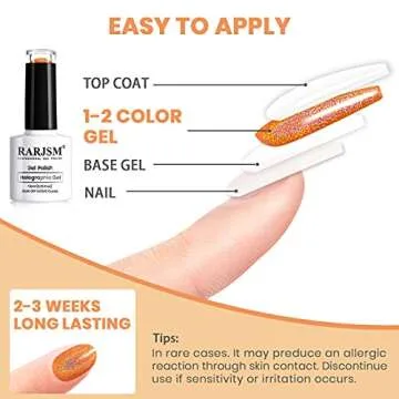 RARJSM Holographic Nail Polish Classic Orange Gel Polish Soak off Nail Gel Ideal for Nail Salon DIY at Home UV LED Lamp Required