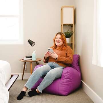 Big Joe Dorm Bean Bag Chair with Drink Holder and Pocket, Radiant Orchid Smartmax, Durable Polyester...