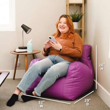 Big Joe Dorm Bean Bag Chair with Drink Holder and Pocket, Radiant Orchid Smartmax, Durable Polyester Nylon Blend, 3 feet