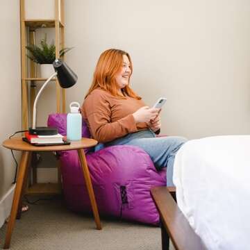 Big Joe Dorm Bean Bag Chair with Drink Holder and Pocket, Radiant Orchid Smartmax, Durable Polyester Nylon Blend, 3 feet