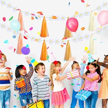 Tudomro 2 Pcs Groovy Boho Daisy Garland with 20 Pcs Paper Tassels, Hippie Felt Banner Artificial Party Decorations for Wedding Birthday Party