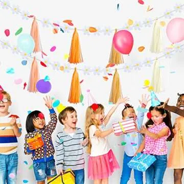 Tudomro 2 Pcs Groovy Boho Daisy Garland with 20 Pcs Paper Tassels, Hippie Felt Banner Artificial Party Decorations for Wedding Birthday Party
