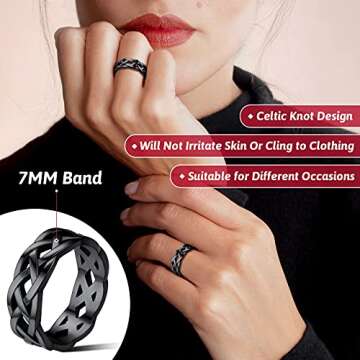 FaithHeart Black Celtic Knot Band Rings: Timeless Love Symbol for All Occasions