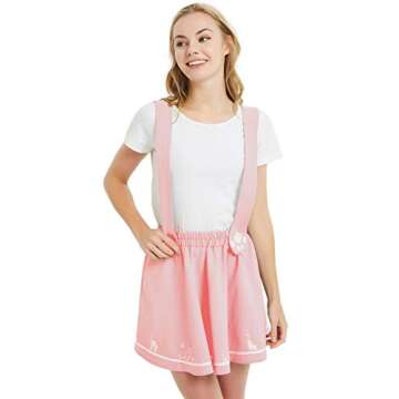 futurino Women's Sweet Cat Paw Embroidery Pleated Mini Skirt with 2 Suspender (XS/S, Pink)